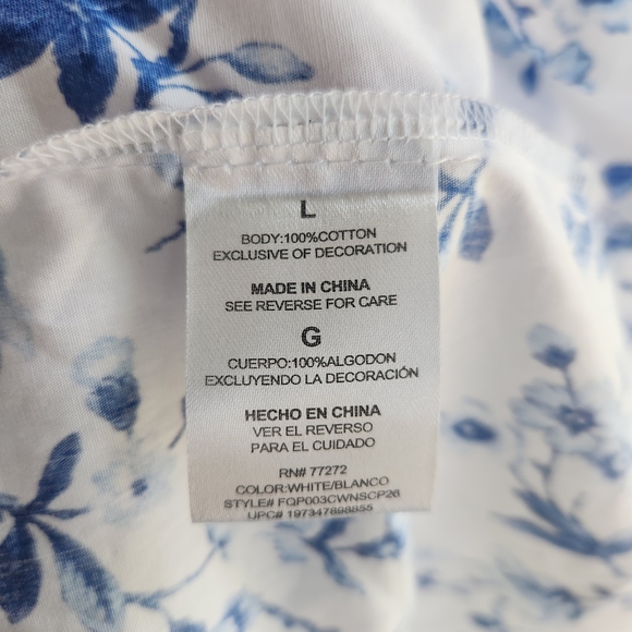 French Connection Blue White Floral Maxi Dress Tiered Long Cotton Pockets Sz L - Picture 9 of 9